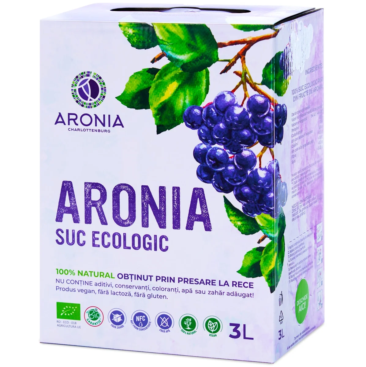 Suc aronia certificat ECO Charlottenburg - presat la rece cu antociane