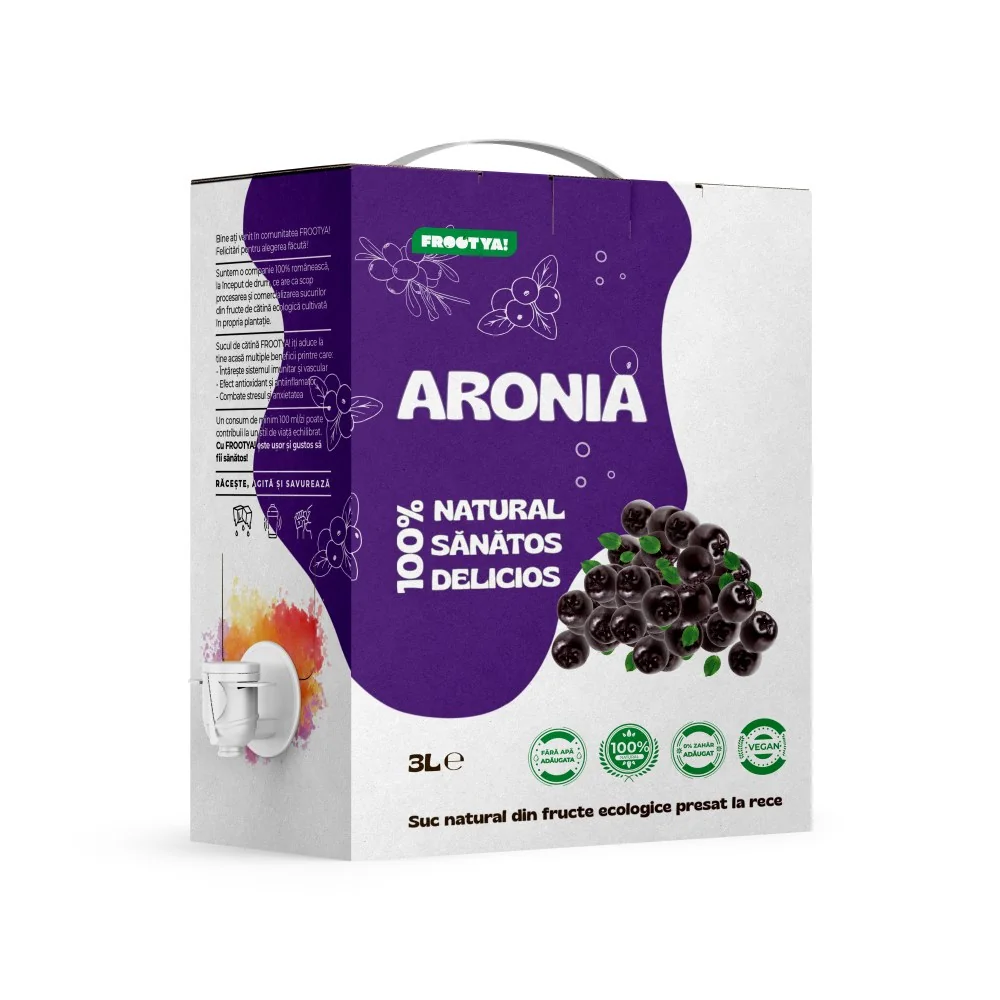 Suc de aronia natural Frootya 100% - sticlă premium cu beneficii dovedite